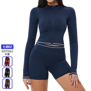 New color block nude feel activewear jacket - stand collar, zip-up, windproof, slim fit, outdoor running & yoga outerwear 3562