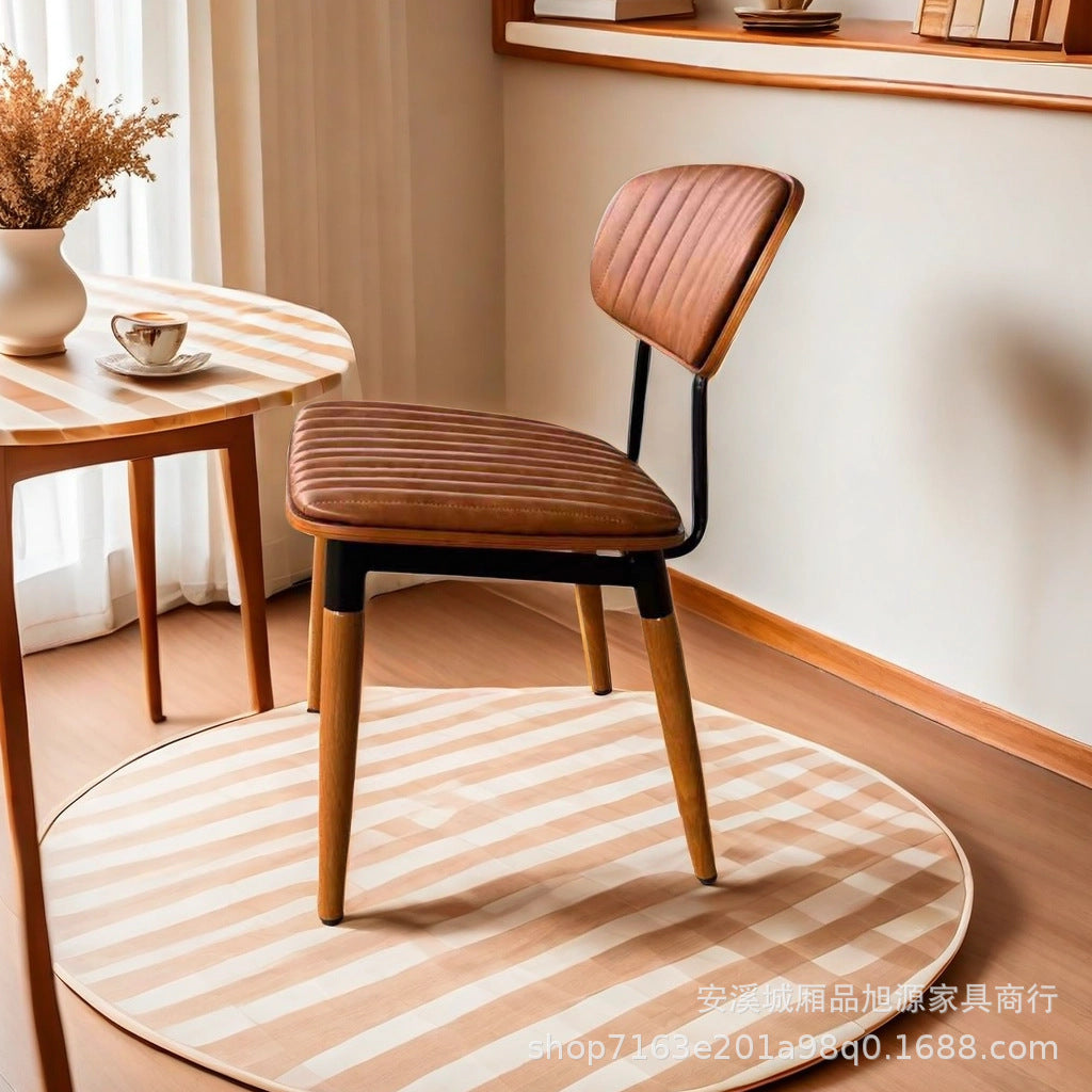 American Restaurant Vintage Leather Dining Chair Country B & B Bistro Leisure Chair Industrial Wind Wrought Iron Coffee Stool Chair