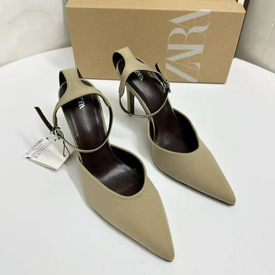Za25 baotou sandals women's pointed toe shoes springnew arrival women's shoes thin heels black high heels elegant muleflats