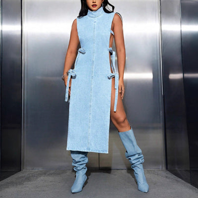 X-65298# european and american foreign trade cross-border women's sexy trendy individual style denim dress