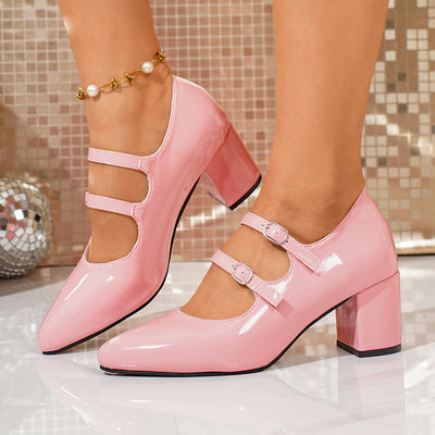 Plus size vintage mary jane women's shoes for export - new autumn 2025 french style mid-heel red pumps - chunky heel high heels