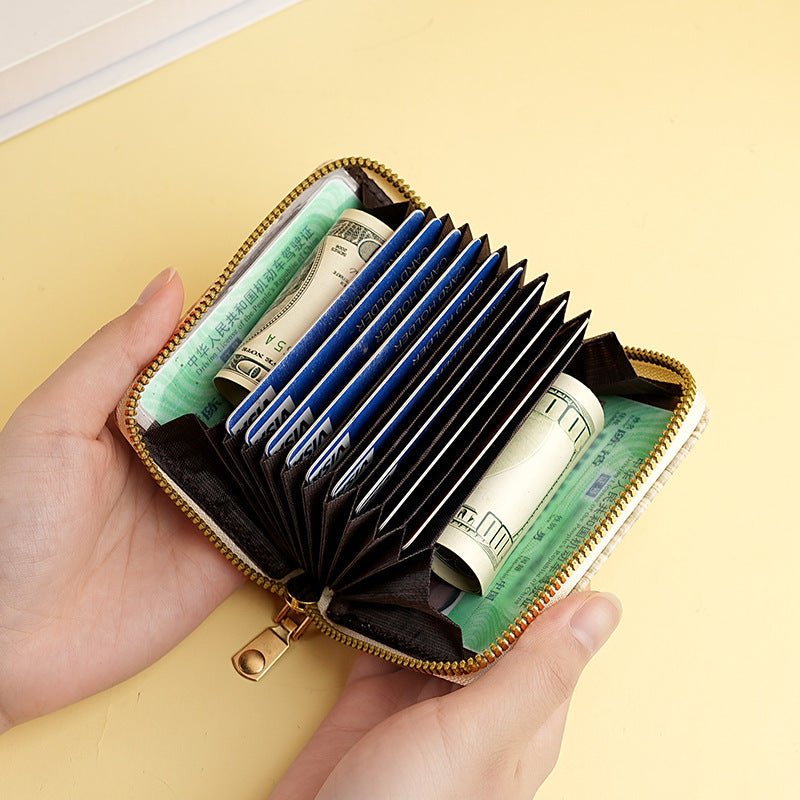New organ card bag, large capacity, multi-card position, ID card holder, women's anti-theft zipper wallet, fashionable pu card bag.