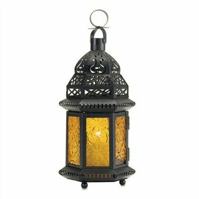 Moroccan iron candlestick, stained glass lantern, garden decor, home decor ornament, housewarming gift