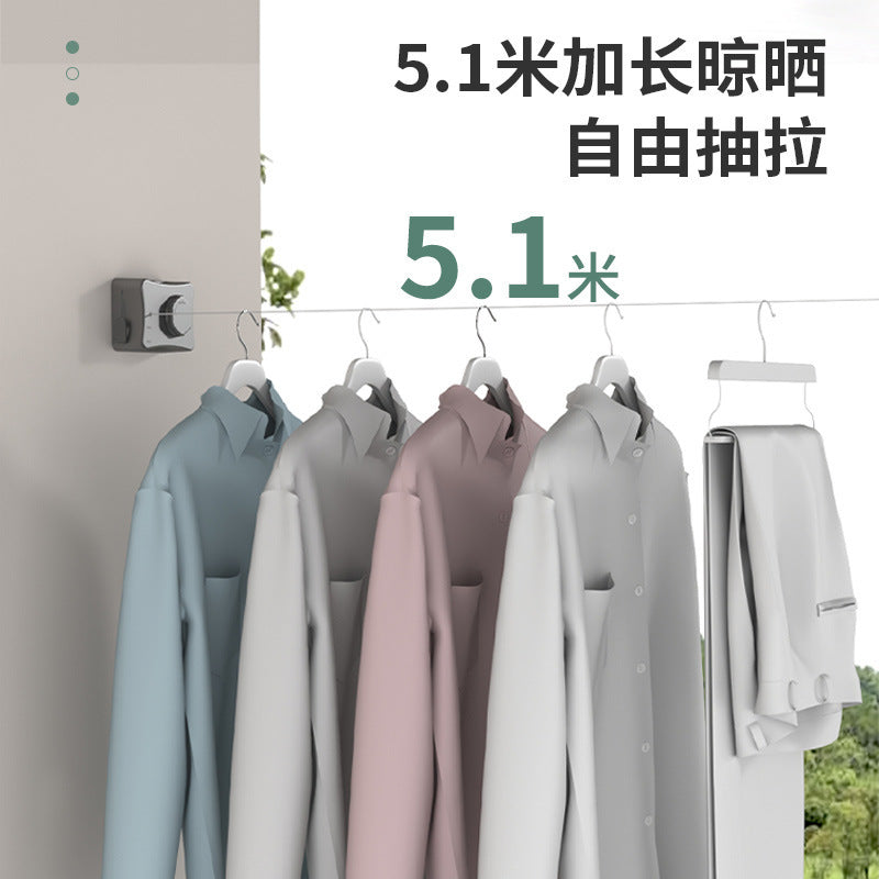 隐形晾衣绳 神器绳子室内免打孔卫生间伸缩阳台钢丝收缩绳架
