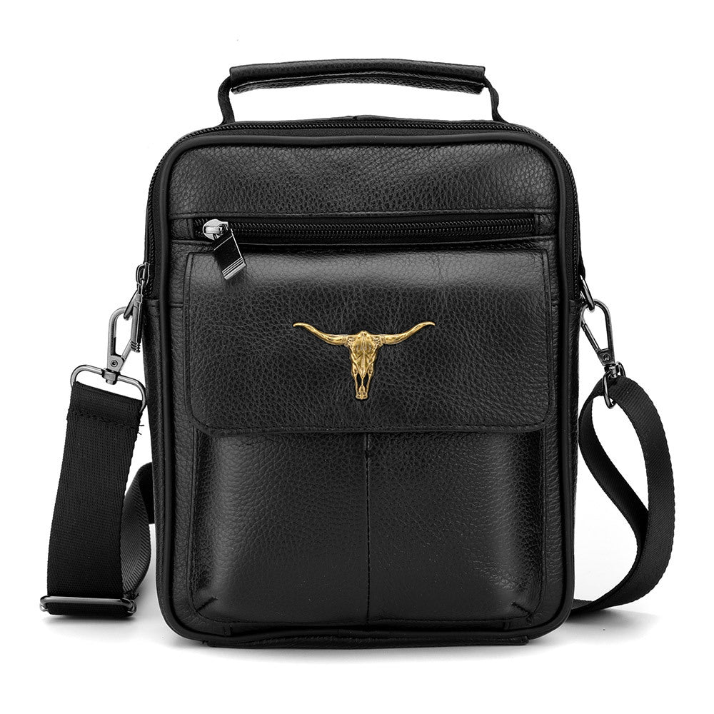 Casual shoulder messenger bag, men's leather satchel handbag, first-layer cowhide shoulder bag, large-capacity men's bag.