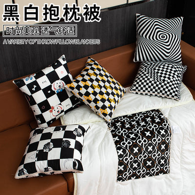 Multifunctional pillow quilt two-in-one scandinavian black and white checkerboard grids car cushion quilt office lunch break air-conditioning quilt