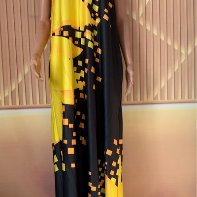 european and american cross-border summer new arrivals: elegant gradient placement print v-neck short sleeve plus size pocket dress