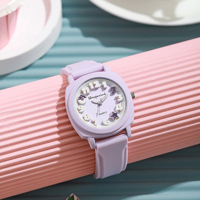 Wholesale foreign trade silicone embossed watch fashion casual women's square quartz watch with simple candy color strap