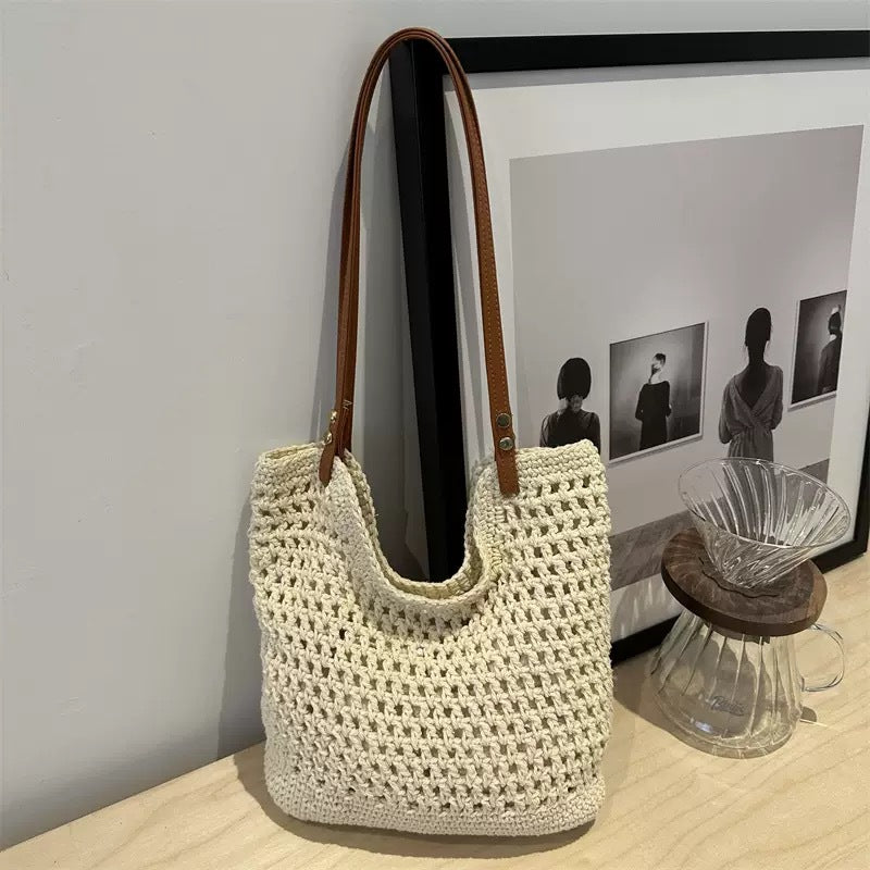 Shoulder cotton rope woven bag vacation seaside summer beach bag Internet celebrity foreign style Korean version small fresh versatile small bag