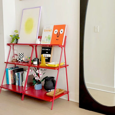 New nordic iron art storage rack, red multi-tier bookshelf, bedroom organizer, minimalist home decor storage shelf