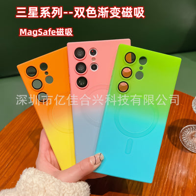 Suitable for samsung s26ultra liquid magnetic phone case s24plus two-color gradient protective case with lens film