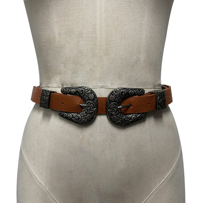 60061# fashion retro carved double-ended buckle belt - european and american style versatile women's waist belt