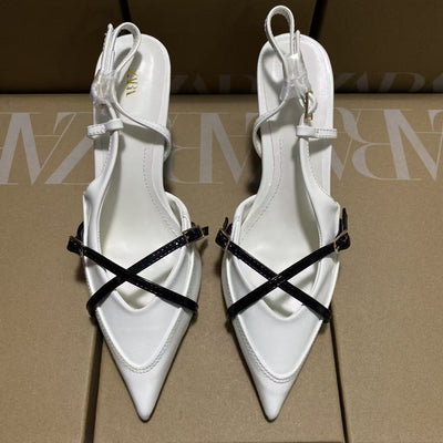 Za2025 spring/summer off-white pointed-toe mules with stiletto heel and closed toe – elegant sandals perfect for pairing with dresses
