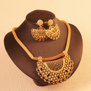 24k gold plated middle east dubai women's love jewelry, flower design necklace earrings, back to school season gift
