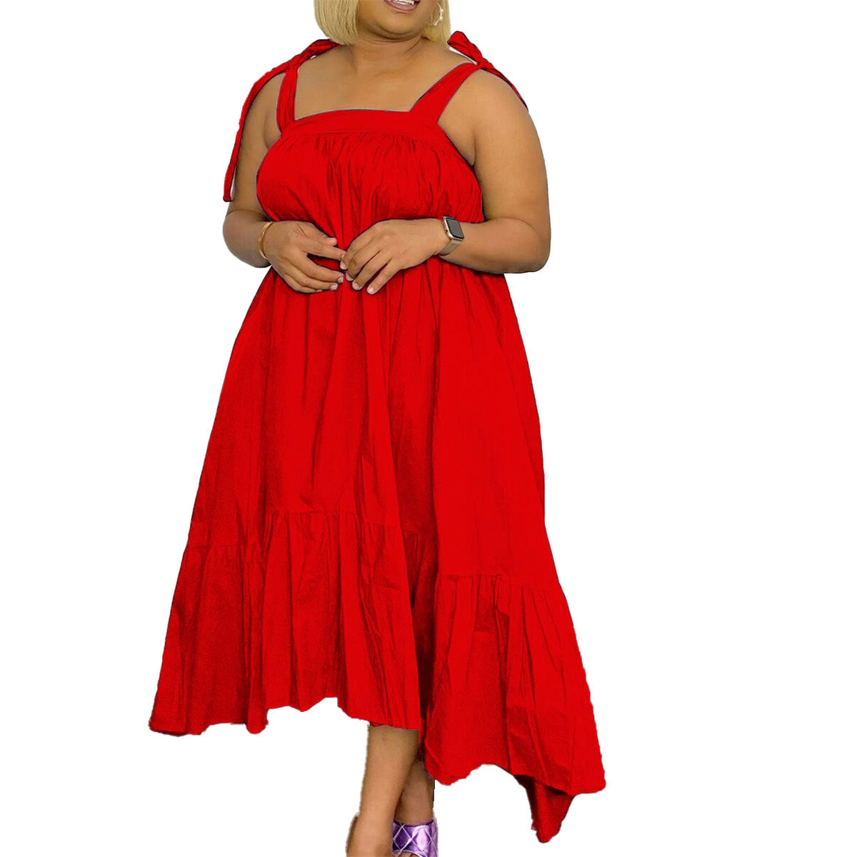 SRS10420 European and American, sexy large size solid color suspender dress