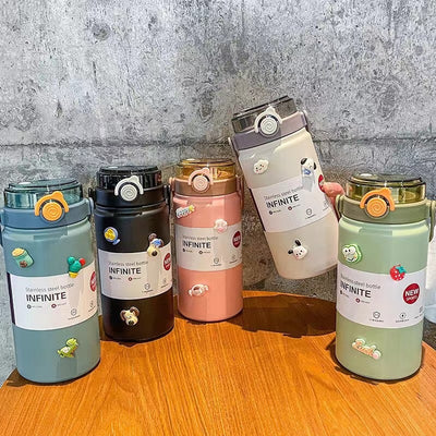 Double drinking large capacity handle kettle thermos cup 316 stainless steel high appearance portable straw cup travel kettle wholesale
