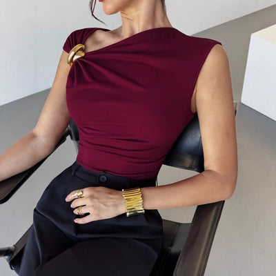 Ready-to-ship cross-border summer new arrivals: chic and minimalist sleeveless tank top with metal ring detail, solid color, slimming fit