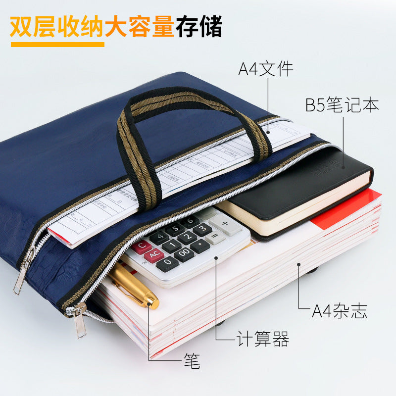 Double-layer file bag, file bag, thickened large-capacity file bag, business office bag, student hand-held book bag for tutoring