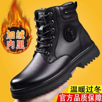 Boots men's new arrivalwinterfleece-linedthickenedheattechmen's high-top cotton shoes soft leather outdoor snow boots