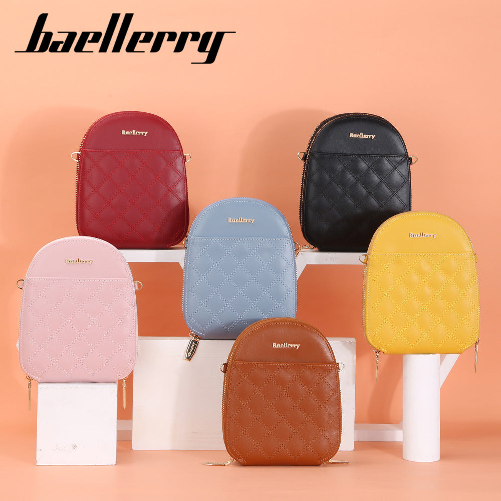 BAELLERRY New Embroidered Women's Small Crossbody Bag Korean Version Large Capacity Zipper Shoulder Bag Versatile Mobile Phone Bag