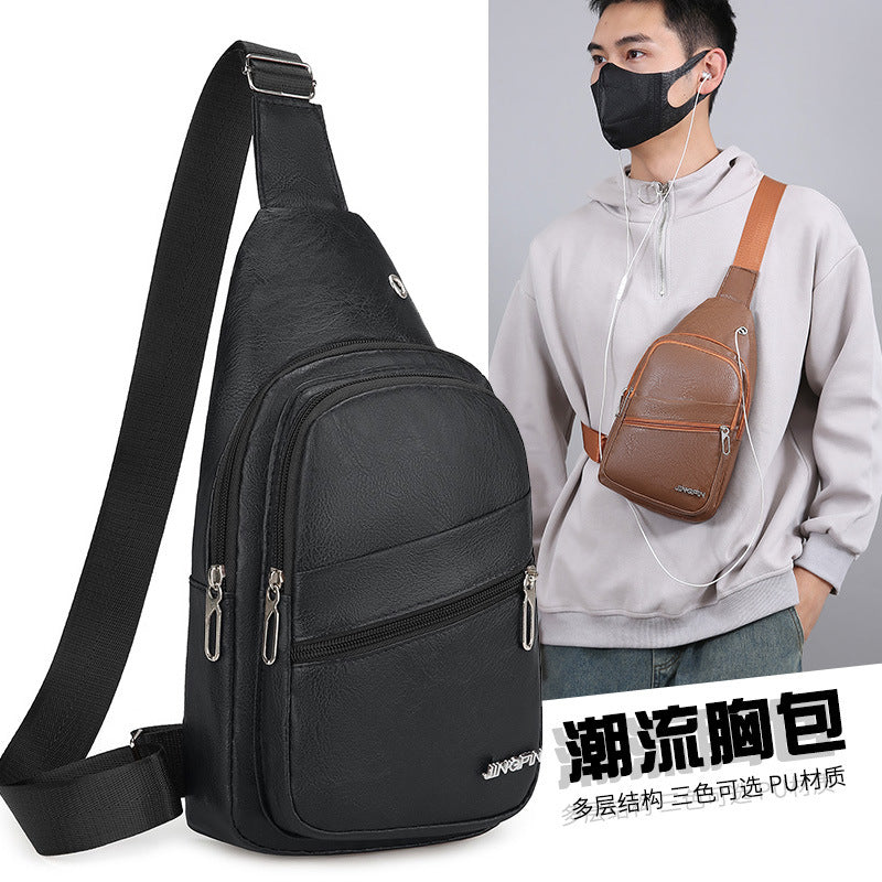 Breast bag Men's PU casual simple color shoulder bag diagonal span New backpack bag New trendy waist bag Crossbody bag wholesale