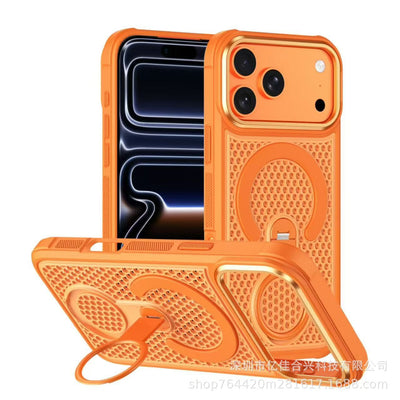 Premium breathable cooling magnetic stand compatible with apple 17 pro max phone case, apple 11 iridescent honeycomb mesh
