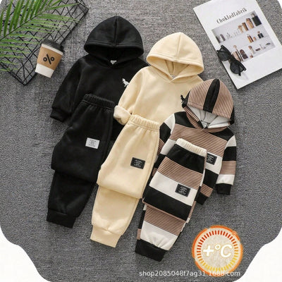 Kids' striped patchwork jogger pants - autumn/winter boys' loose fit casual athletic trousers, 3-pack