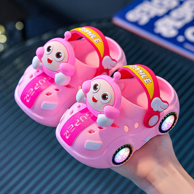 Kids slippers summer baby girl car bright light indoor soft bottomnon-slip sandals slippers boy egg hole shoes
