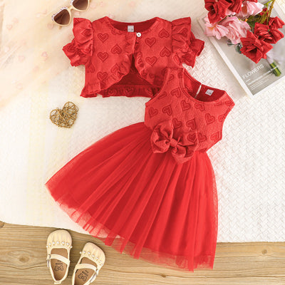 γ bestsellerγinfant & toddler sweet princess outfit set: heart jacquard cardigan + bowknot tulle skirt