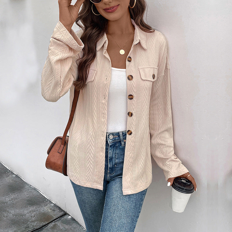 Independent Station Foreign Trade 2025 New Cross-border Women's Clothing European and American Solid Color Shirt Spring Casual Cardigan Jacket