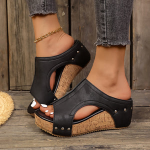 export cross-border direct supply exportplus sizeelegantnew arrival women's wedge heel fish mouth thick sole rivet sandals women's shoes