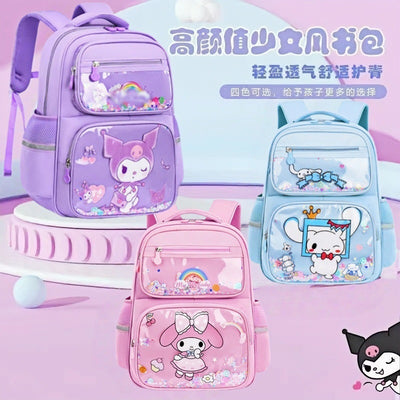 cartoon school backpack for elementary school students, grades 1-6 - quicksand cute girl kuromi fun backpack