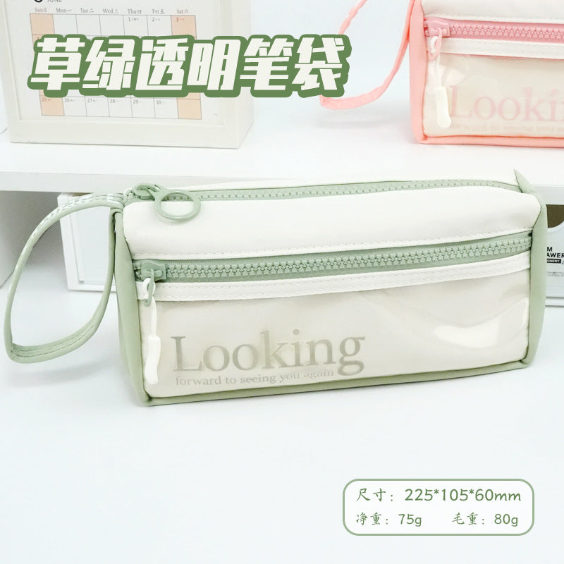 Stationery box pencil bag customization, large capacity, simple and original design, transparent pencil case, junior high school students and primary school students, advanced sense