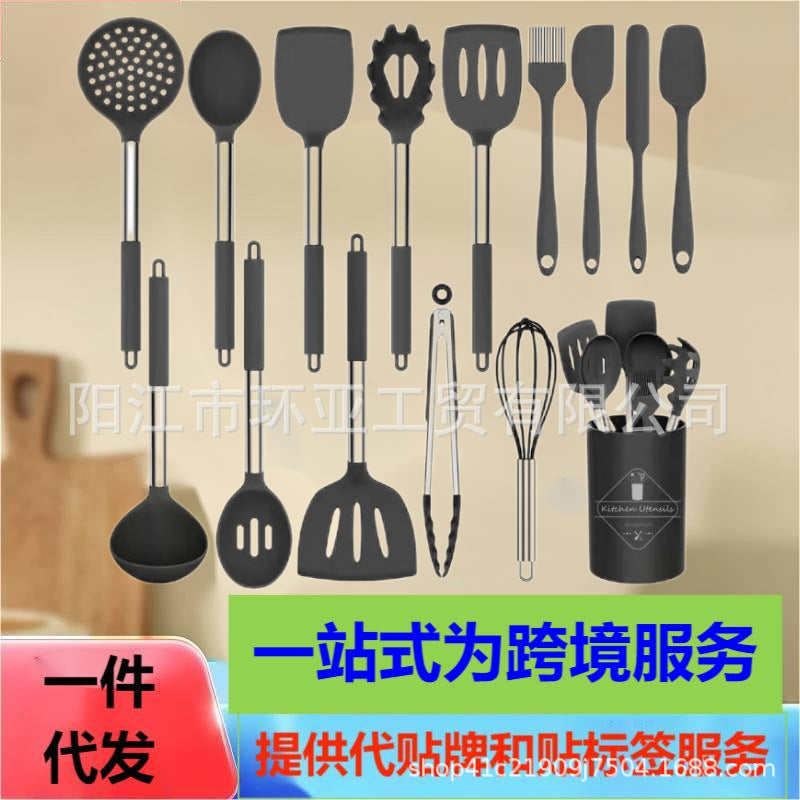 Cross-border silicone spatula soup spoon 25-piece set milk white non-stick pan silicone kitchen utensils set wholesale household high temperature resistance