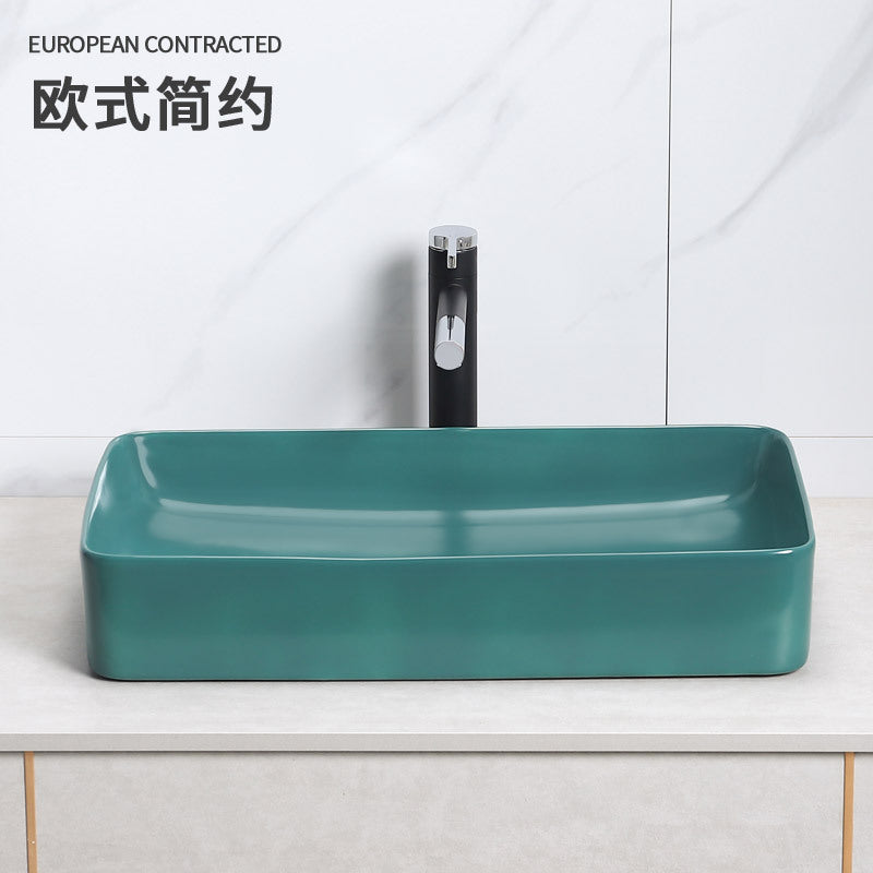 陶瓷墨绿色台上陶瓷盆北欧风格酒店一体盆支持颜色跨境专供