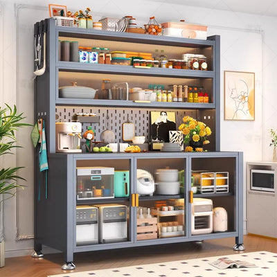 Kitchen multi-tier sideboard floor cabinet multifunctional storage rack microwave oven oven steel storage cabinet household storage cabinet
