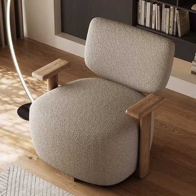 Scandinavian living room casual wabi-sabi style white ash wood cashmere fabric for home business backrest casual single sofa chair
