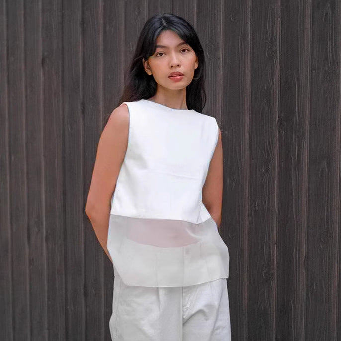 European and American  double-sided lace-up vest vest women's 2025 summer niche foreign-style white splicing cardigan women's clothing