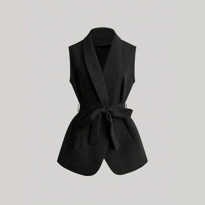 export women's clothing fashion style scarf collar pure color medium long suit vest vest casual pants suit