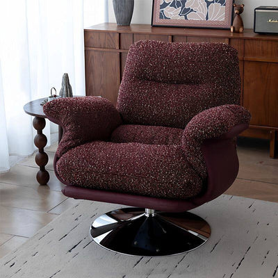 Italian-inspired, understated luxury leather sofa chair. features a removable and washable fabric cover, a vintage-style single seat, and a swivel base perfect for the living room or balcony