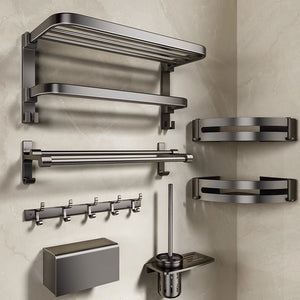 No punching gun gray towel storage rack bathroom space aluminum bath towel rack bathroom bathroom hardware pendant suit