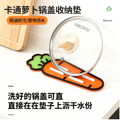 Authentic cartoon carrot storage organizer - multifunctional draining, non-slip, and heat-resistant mat for kitchen stovetops