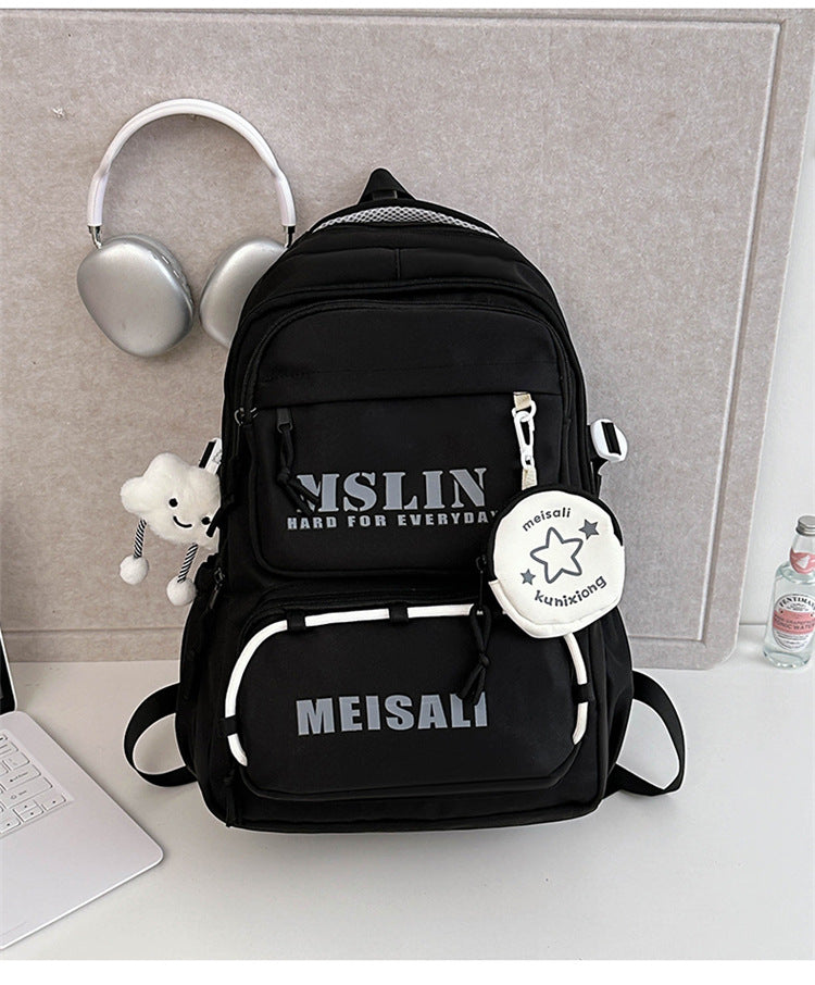 New student backpack contrasting colors fashion trend versatile new middle school student college student backpack men and women the same style