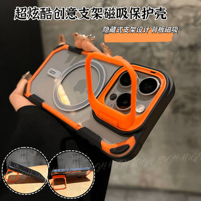 Suitable for apple 16promax magnetic oracle shield mobile phone case cool lens holder iphone15 contrasting color anti-fall