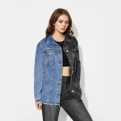 Pre-sale-30622# cross-border fashion foreign trade women's loose color block lapel denim jacket