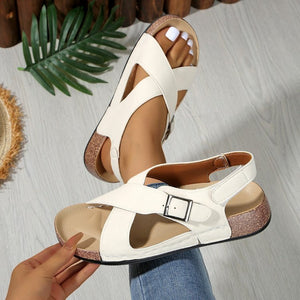 summer new arrival buckle fish mouth plus size thick sole plus size fashion european and american beach cross sandals women's wholesale