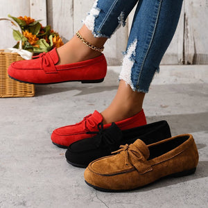 plus sizebows bean shoes for women spring & fallnew arrivalcasual suede shallow mouth slip-on soft bottomflatswholesale