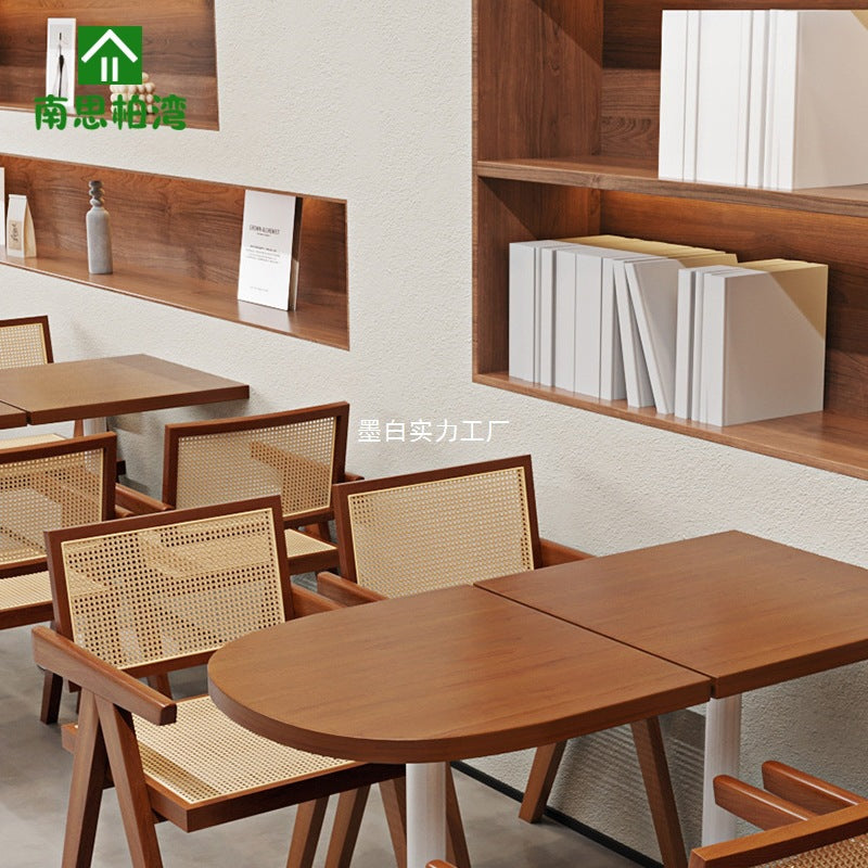 Coffee shop Western restaurant Solid wood table and chair combination restaurant Leisure Internet celebrity rattan meal chair Dessert milk tea commercial