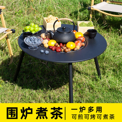 Outdoor bbq grill & tea brewing set - portable, detachable, smokeless patio bbq table - electric & charcoal dual-use grill