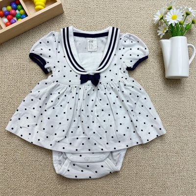Export single hm baby polka dot navy collar one-piece bag butt shirt type a soft cotton bows outing triangle khaki
